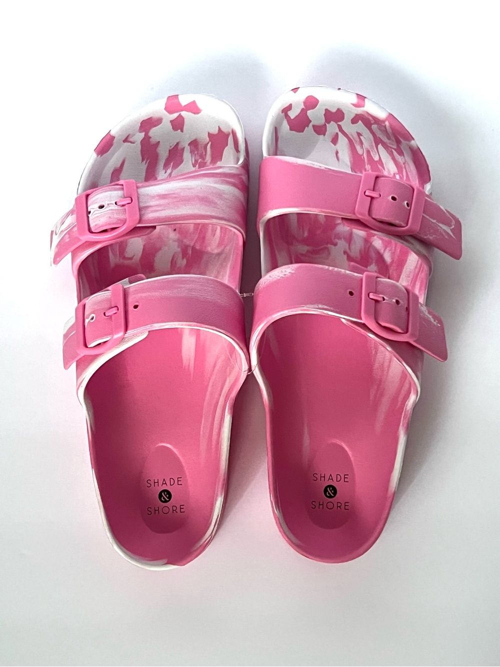 Shade & Shore Girls Pink Marble Double-Buckle Slide Sandals